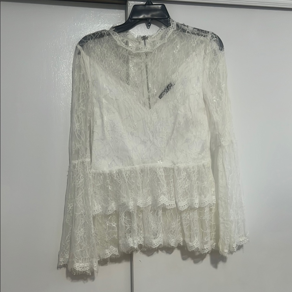 Ina Cream Tiered Asymmetrical Blouse with Mandarin Collar
